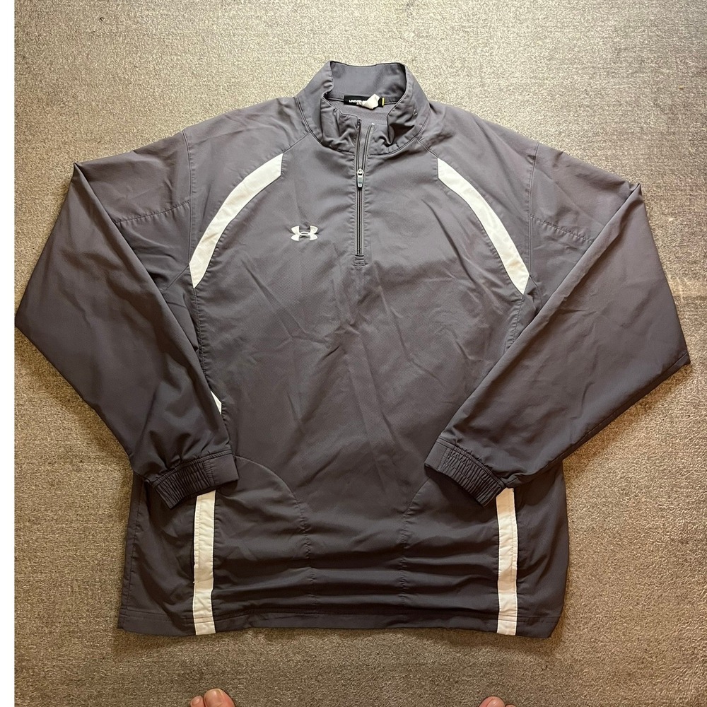 Under Armour Mens XL Gray White Quarter Zip Windbreaker Pullover Athleisure